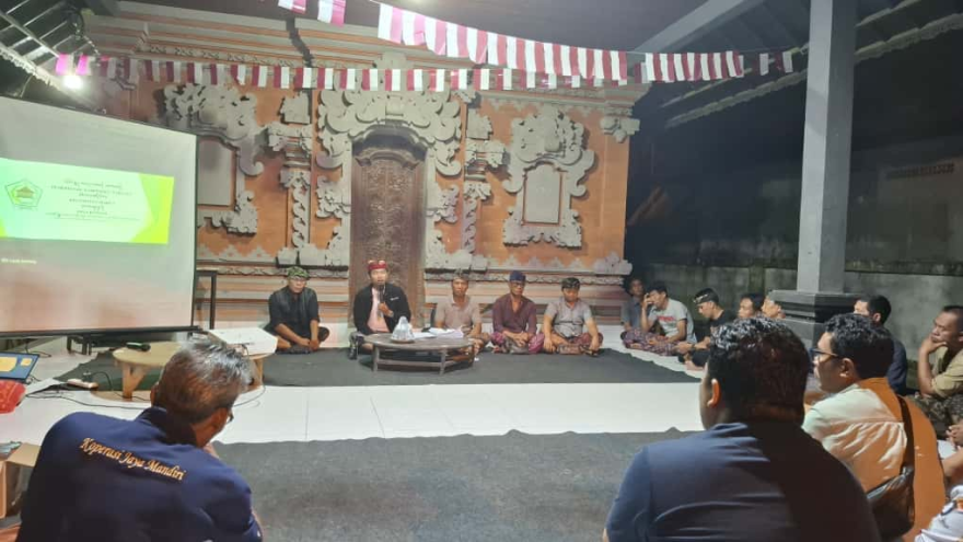 Sosialisasi Pendataan Desa Presisi dan Program Ketahanan Pangan BUMDesa Panca Sadhu Desa Kuwum bertempat di Balai Banjar Dinas Kuwum Ancak Bija, Desa Kuwum, Kecamatan Marga, Kabupaten Tabanan